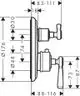 Unterputz-Thermostat von AXOR mit Hebelgriff und Absperrventil in Chrom. Diagramm zeigt Maße und Anschlussdetails.
